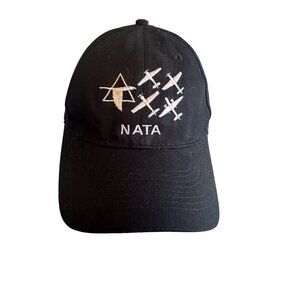 NATA Black Baseball Cap With Embroidered Airplane Design Adjustable Fit Port & C